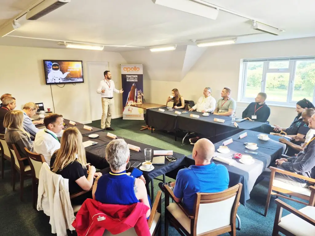 Apollo Business UK members attending a networking meeting, sharing expertise and building trusted business relationships.